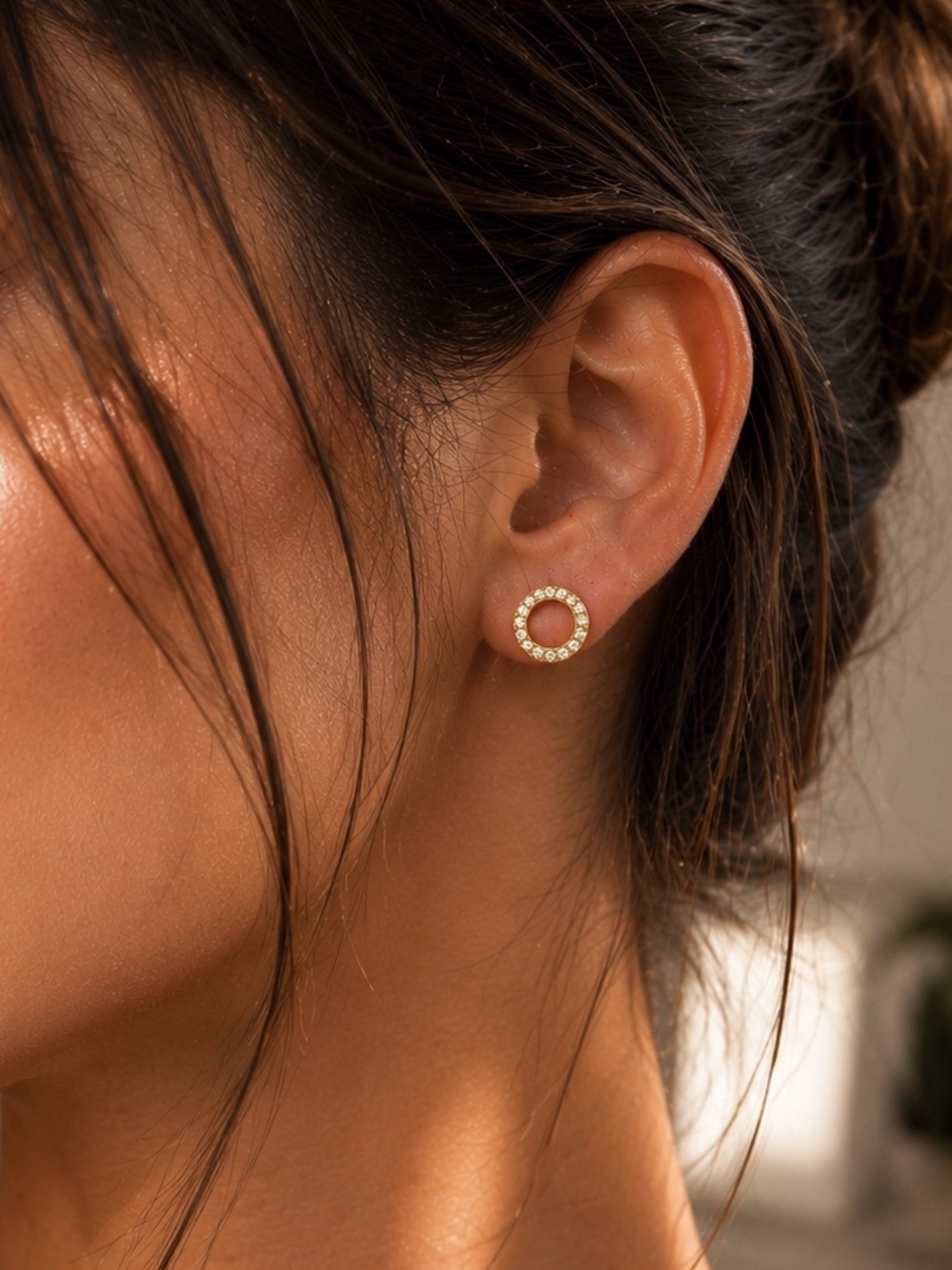 18K Gold Plated Circle Cubic Zirconia Stud Earrings